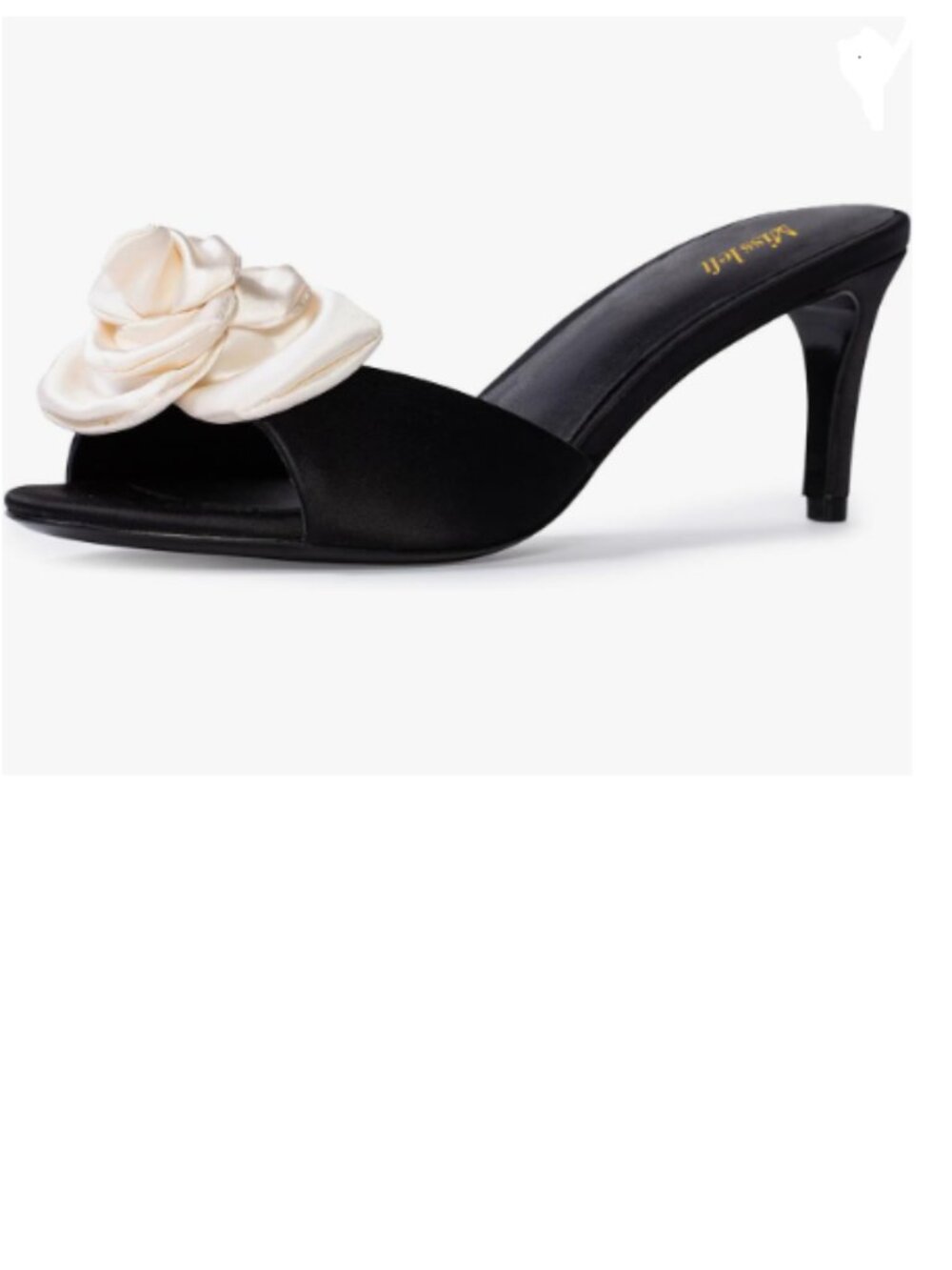 miss left Black Lovely Flower Open Toe Satin Mules Comfortable Slip on Sandals